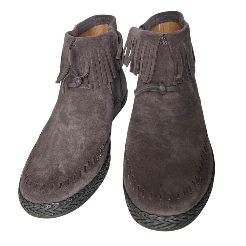 UGG Kennadi Suede Moccasins Fringe Ankle Boots In Thunder Cloud Size 9.5 - Picture 3 of 12
